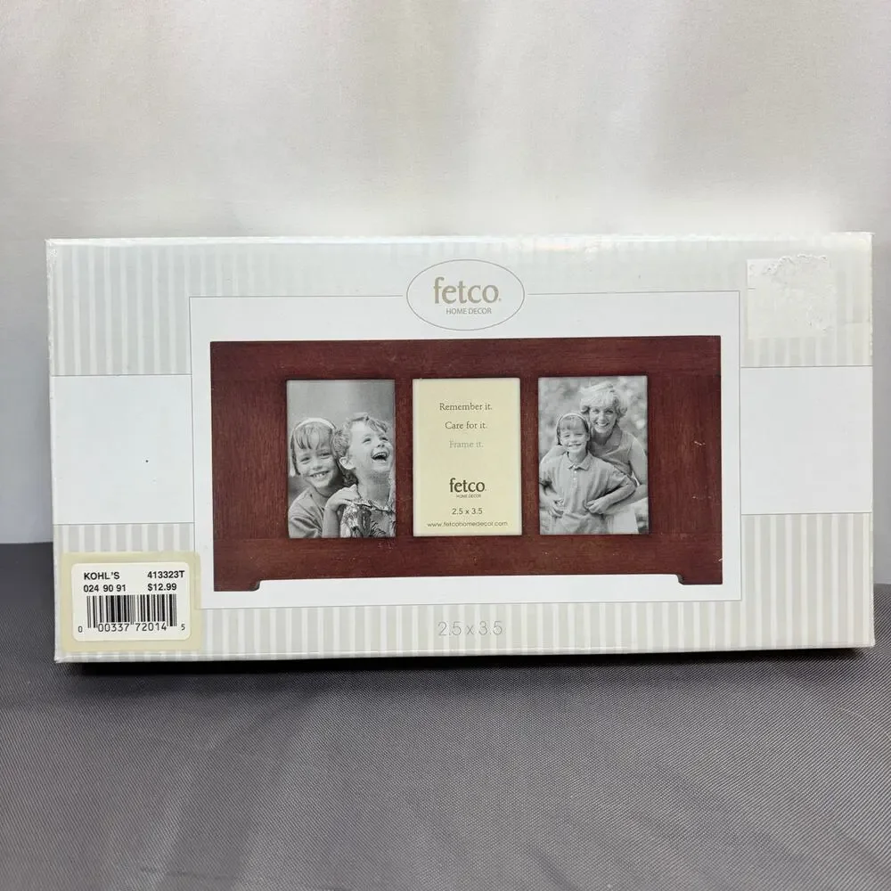 Fetco Home Decor Shaker Woods Dark Walnut Wood Triple Picture Frame New Boxed